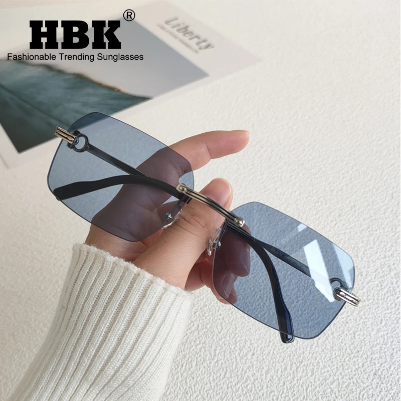 

HBK 2022 New Fashion Rimless Sunglasses Men Rectangle Black Retro Square Frameless Sun Glasses For Men Gafas De Sol Hombre