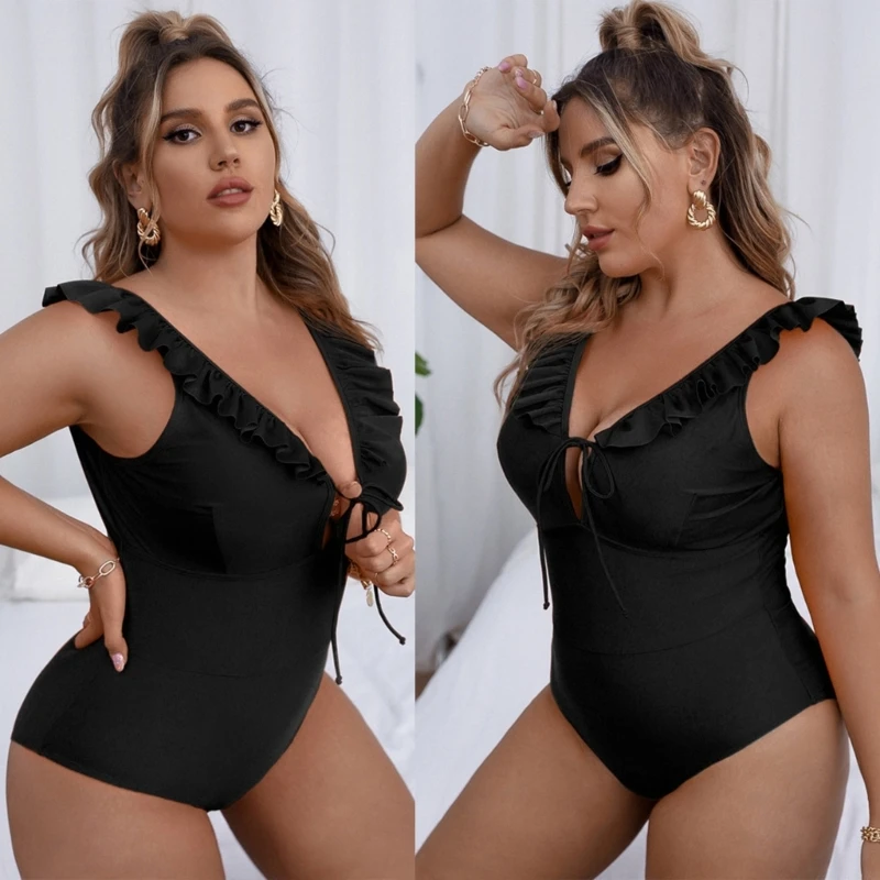 

Слитный купальник, женский купальный костюм с треугольным вырезом на шнуровке, купальник с оборками и открытой спиной