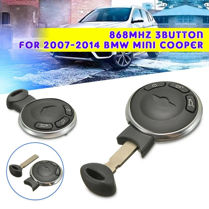 

868MHz Remote 3 Buttons Smart Key with Uncut Blade PCF7952 Chip CR2032 Battery for BMW for Mini Cooper 2007-2014