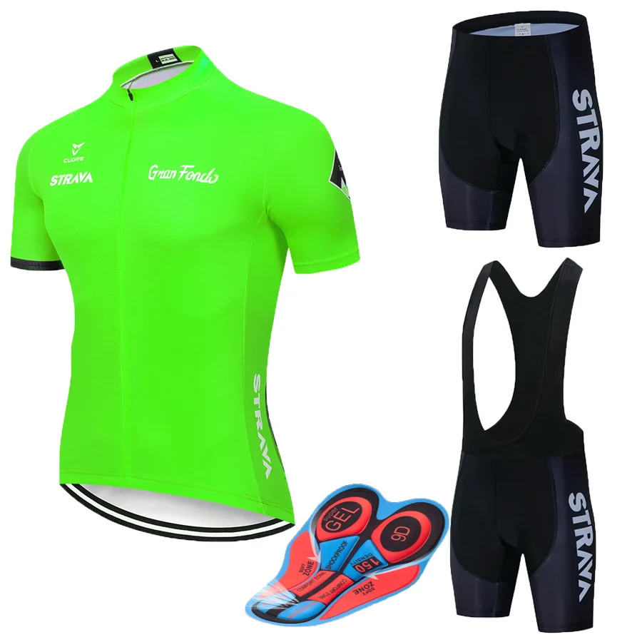 

2022 STRAVA Short Sleeve Maillot Cycling Clothing Breathable Bike Riding Ropa Ciclismo Bicycle Jersey Set Fluorescent Green