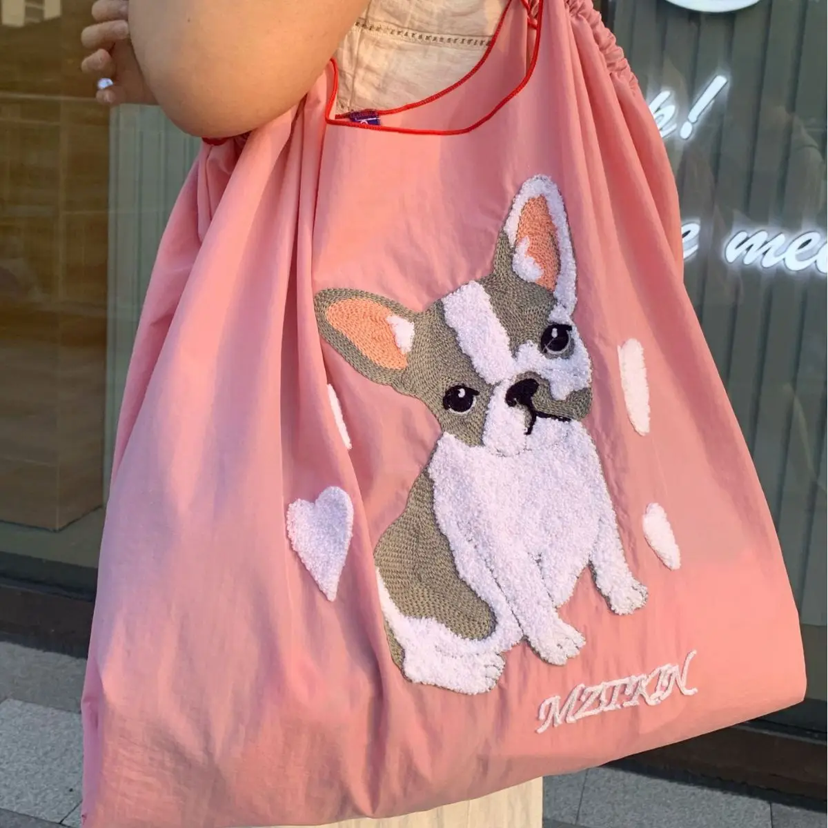Cute Dog Embroidery Designer Bags for Women Nylon Eco Bag Handbags and Purses Large Shopper Tote Bags Animal Shoulder Bag New