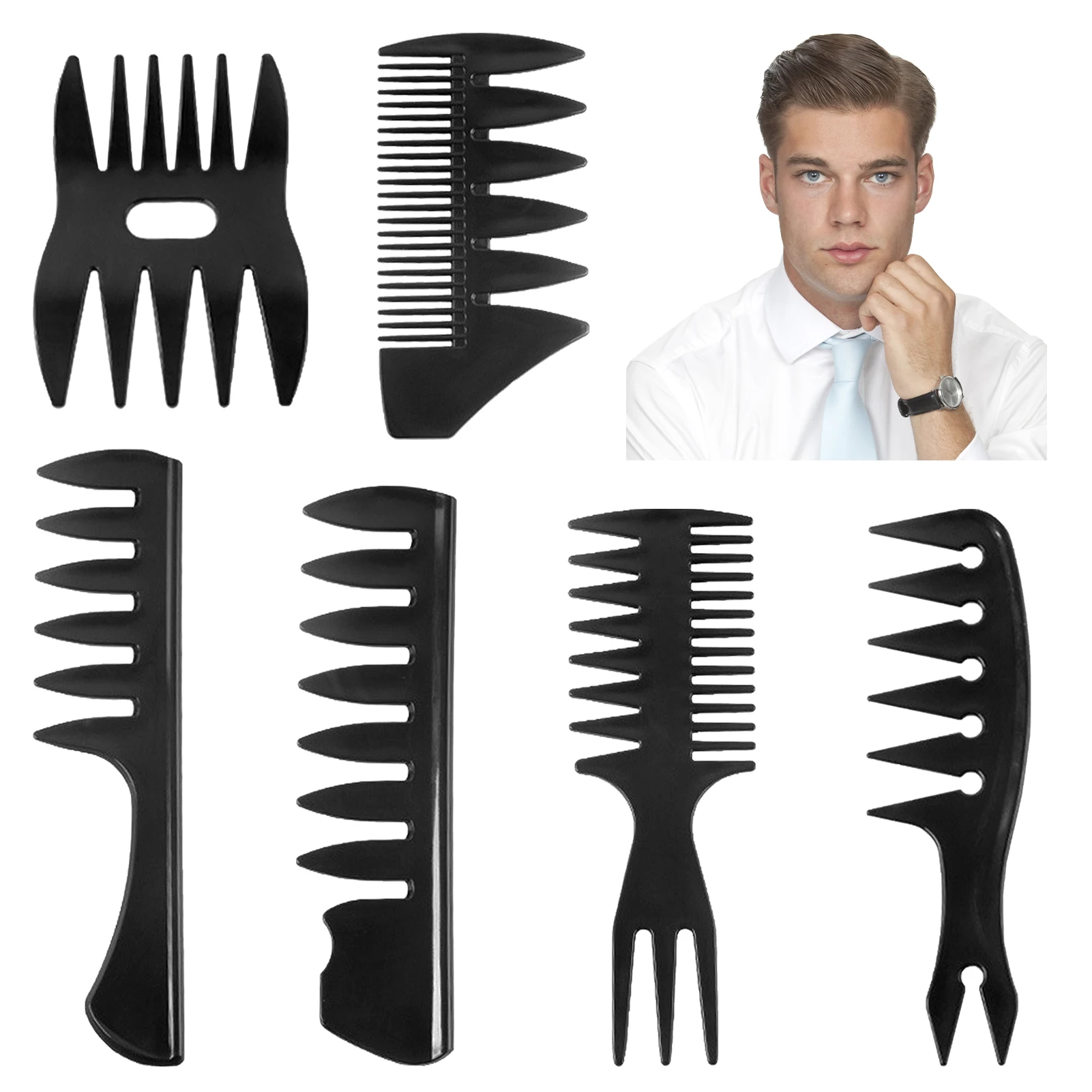 

6pcs Men Professional Hair Comb Set Styling Tool Accessories Home Salon Wide Tooth Anti Static Black Shaping Hairdressing Daily
