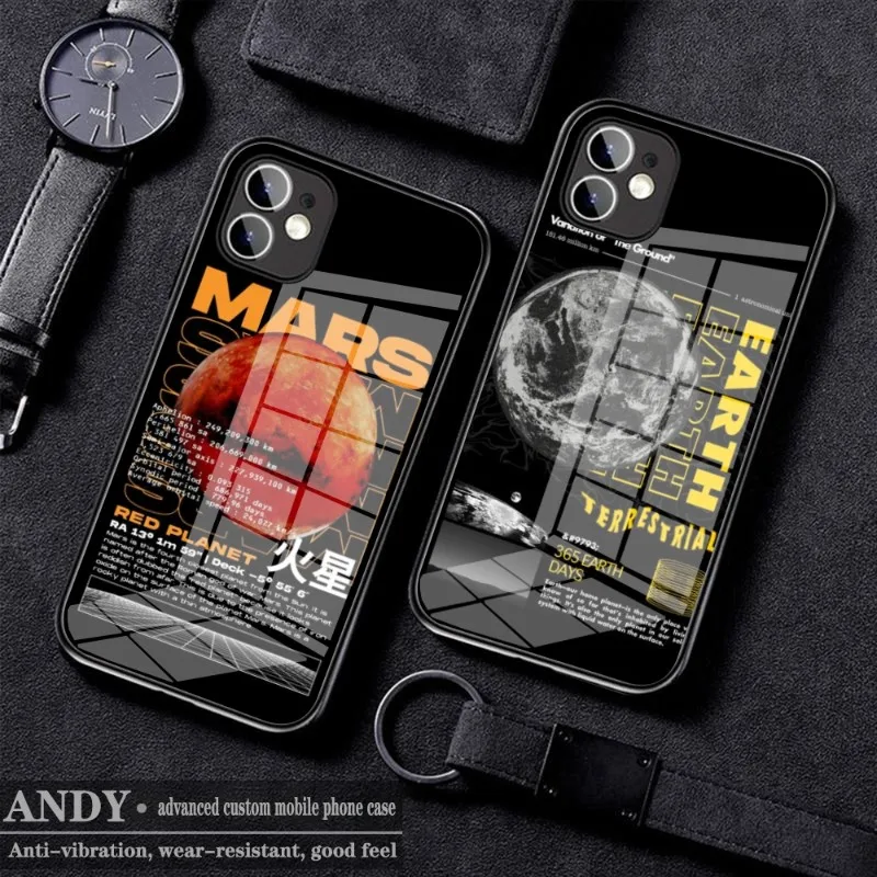 

Future Style Planet Mars Fashion Phone Case Glass for IPhone 11 12 13 14 Pro XR XS 14 Plus SE 13 Pro Design Iphone Covers