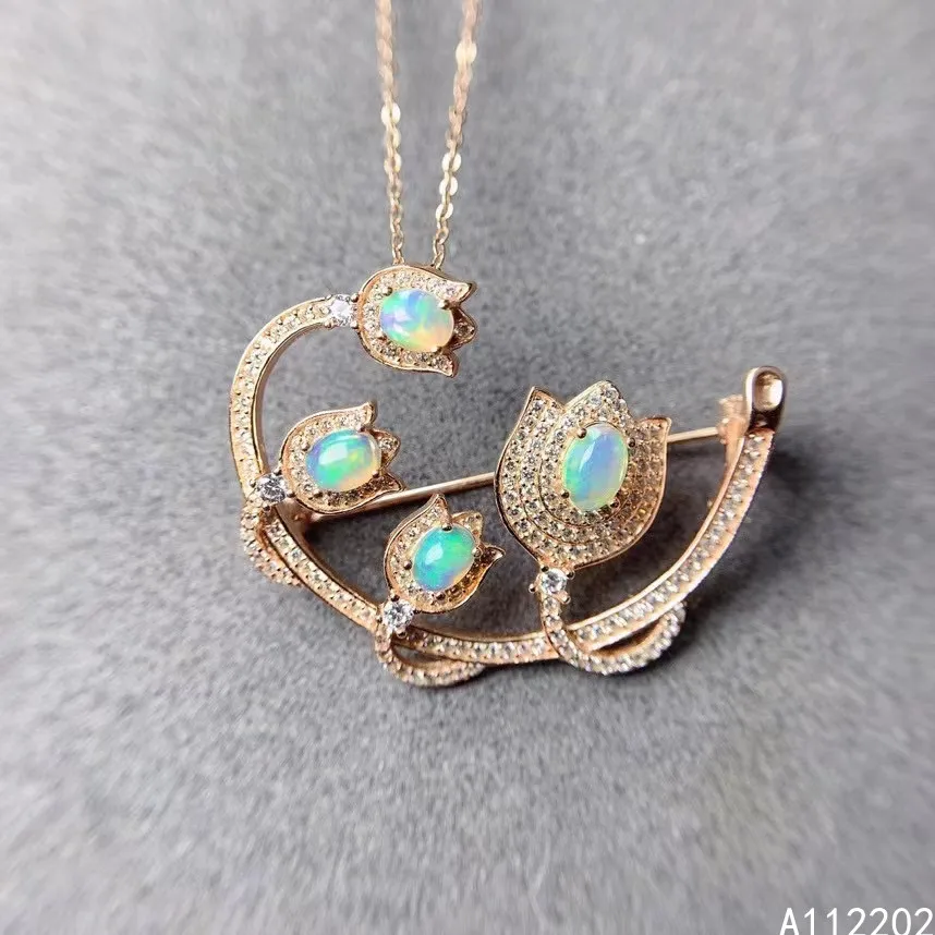 

Luxury Natural Opal 925 Sterling Silver Inlaid Gemstone Pendant Women's Necklace Two Wear Tulip Wedding Party Gift Jewelry Suppo