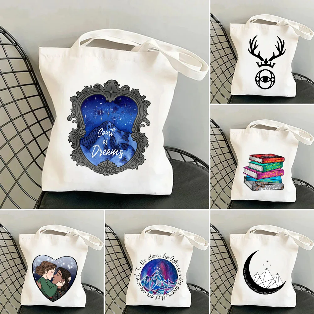 

A Court Of Mist And Fury Moon Stars Feyre Valkyrie Sword Night Court Womens Canvas Shoulder Tote Bag Handbag Cotton Shopping Bag