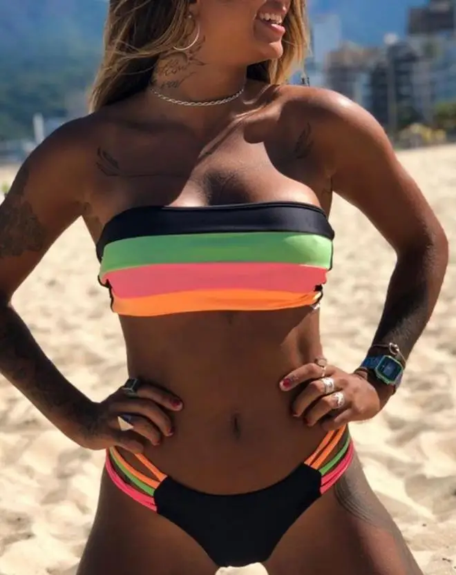 

2023 Модный Новый женский комплект бикини в полоску с принтом