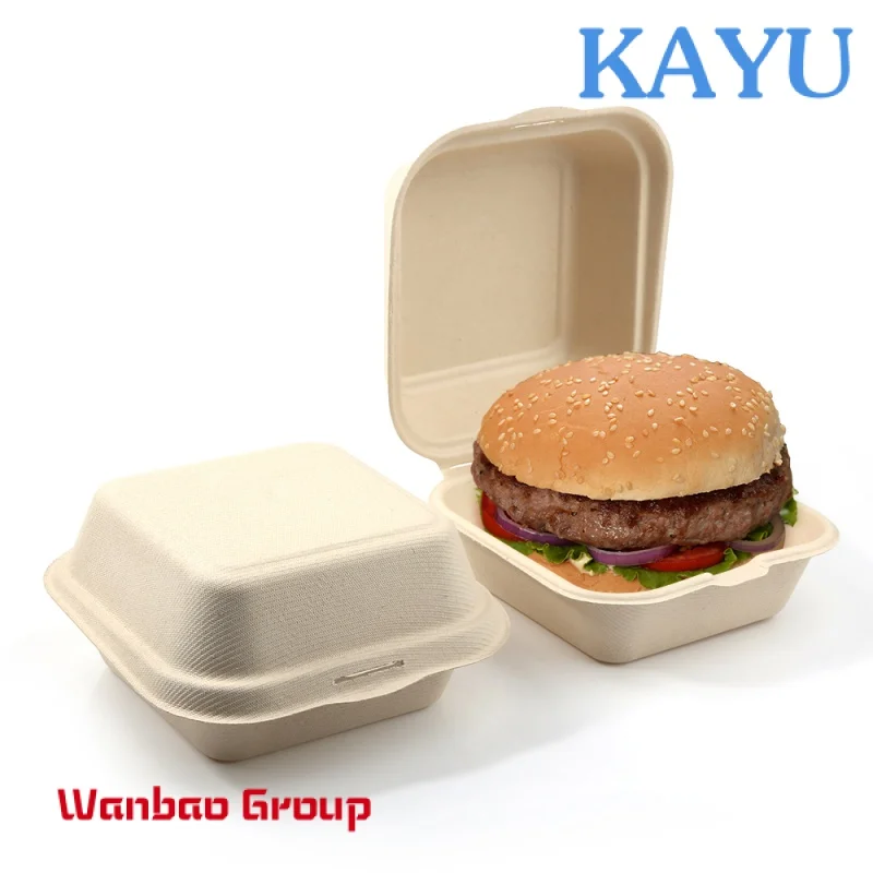 High quality Biodegradable Hamburger Container Paper Pulp Burger Box Packaging Custom Printed.