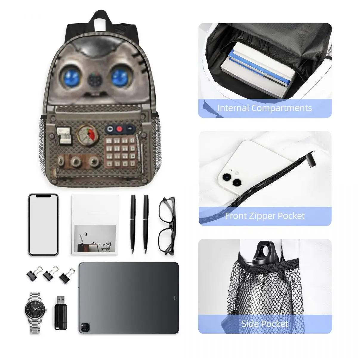 Маленький робот с голубыми глазами от Maxine Gadd новая модная школьная сумка