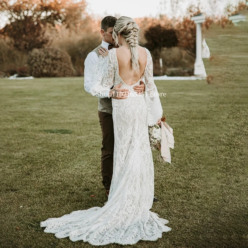 Кружевное богемное платье с длинным рукавом и юбкой-годе летние пляжные