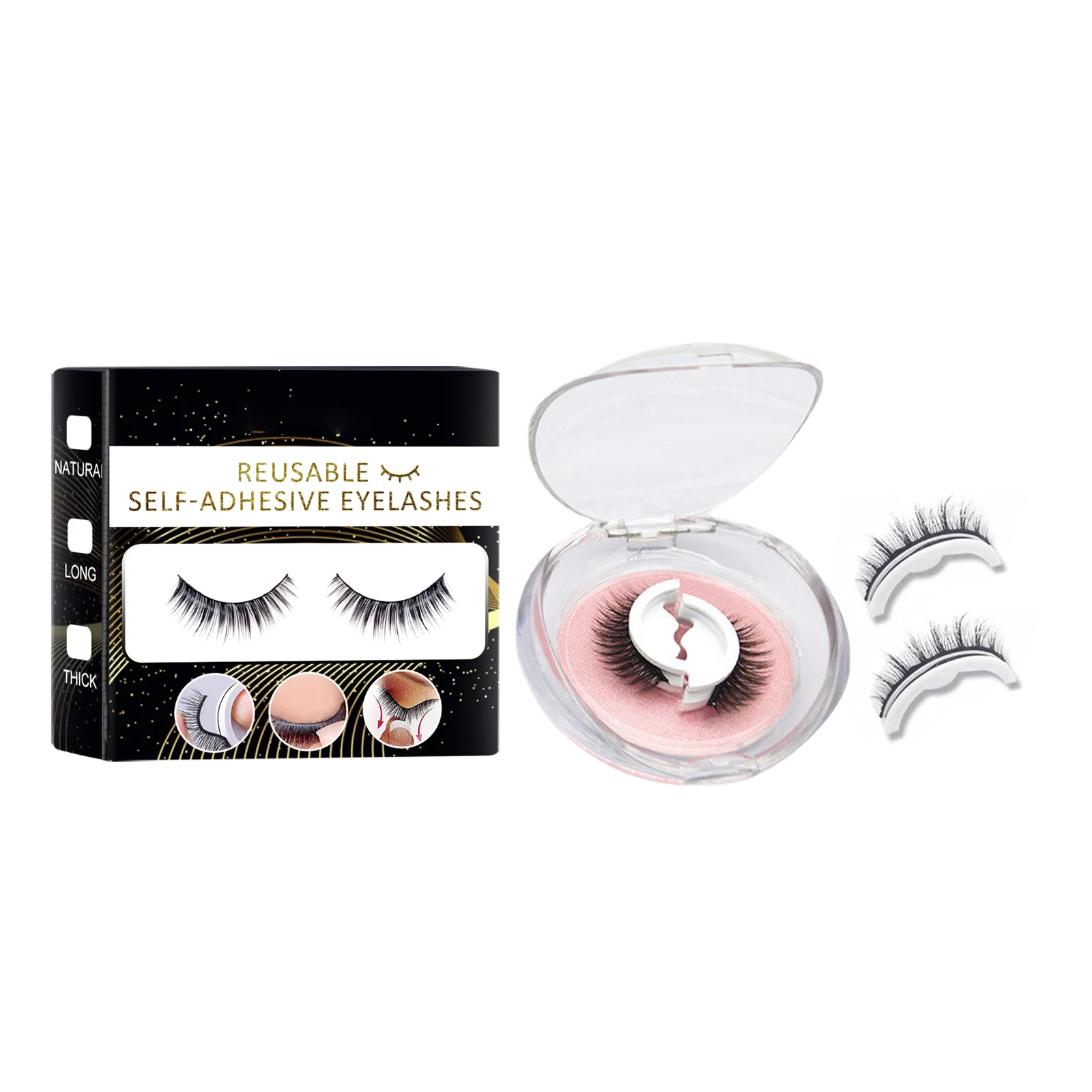 

Reusable Self-Adhesive Eyelashes False Lashes Natural Waterproof Eyelashes Mink For Women Girls Various Styles
