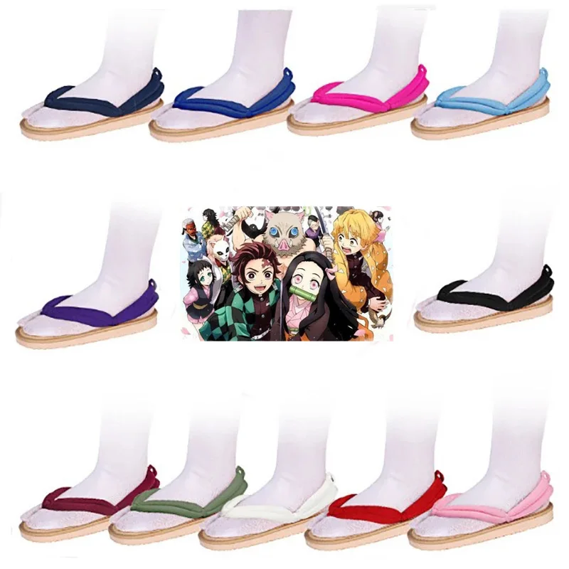 Hot Anime Demon Slayer Cosplay Shoes Kimetsu No Yaiba Kamado Tanjirou Cosplay Clogs Kimono Flip-flops Geta Slippers Shoes