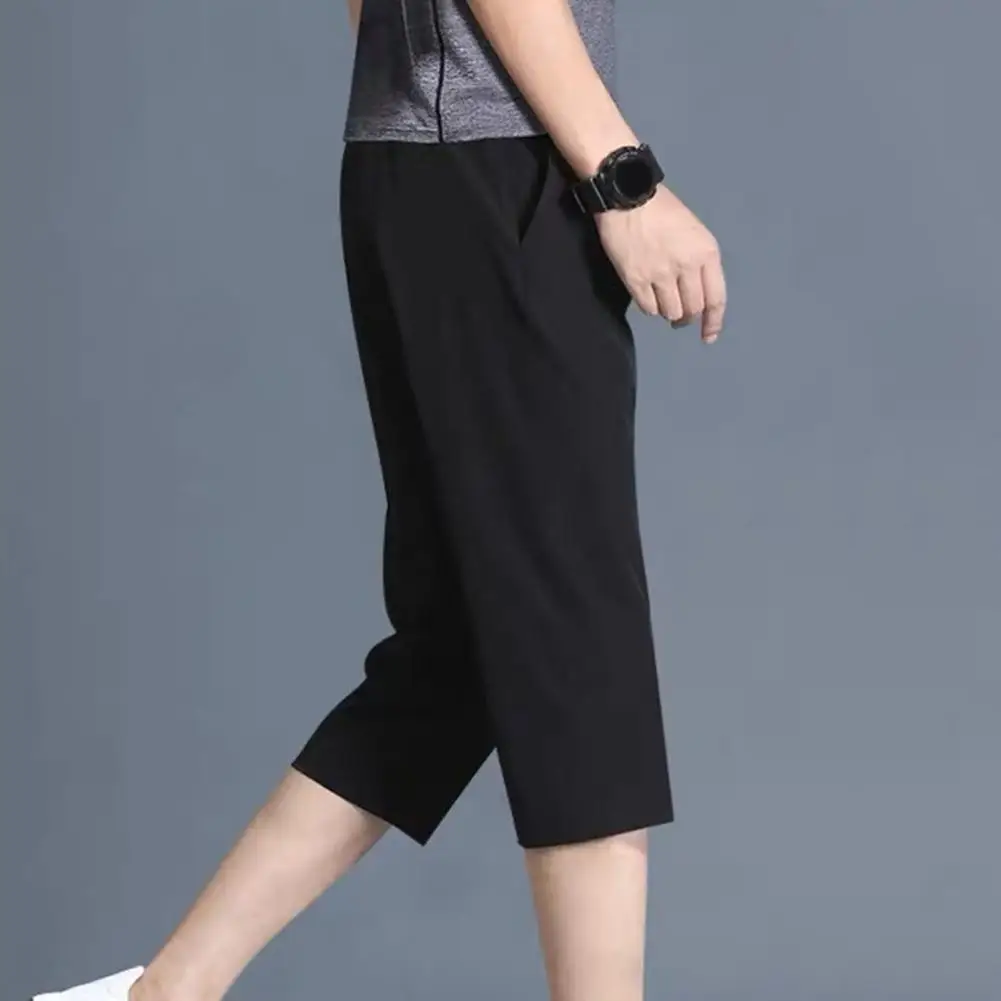 

Men Cropped Trousers Loose Mid Waist Breathable Colorfast Men Pants Spring Trousers for Jogging