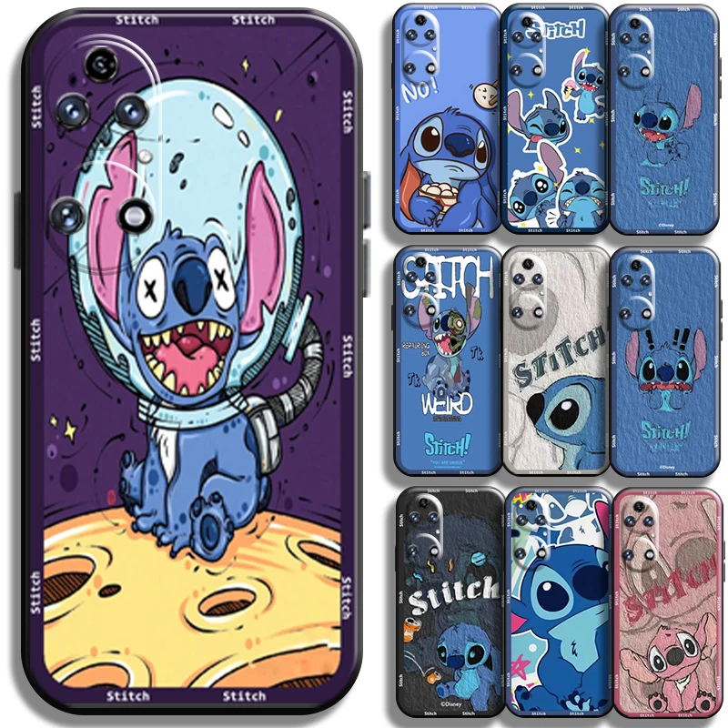 

Disney Stitch Has A Glitch Phone Case For Huawei P50 P50 Pro Liquid Silicon Coque Soft Black Funda Carcasa Full Protection