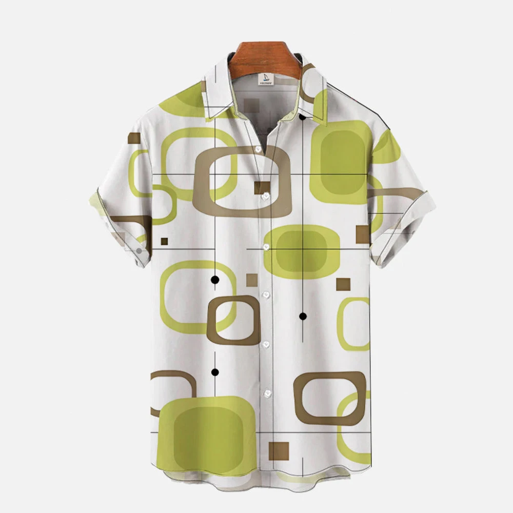 

Мужская летняя рубашка с коротким рукавом, зеленая Пляжная Модная рубашка в гавайском стиле с 3D принтом кольца, Повседневная культура, 2023