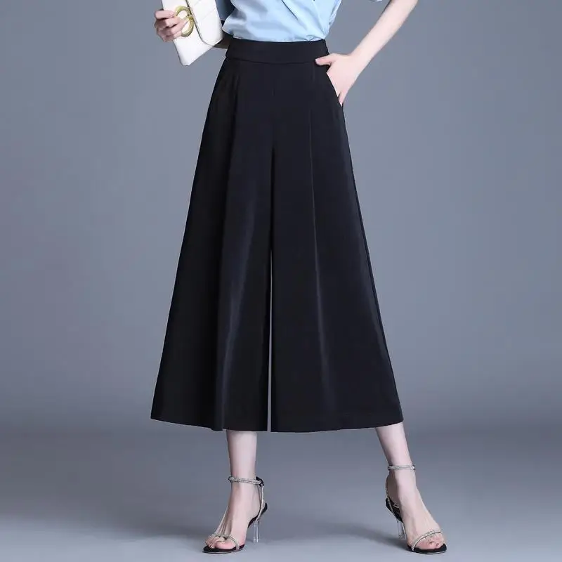 

Wakamono Women's Summer Culottes Baggy Wide Leg Pants for Woman Trousers High Waisted Pants Wide Pants Woman Black Pants