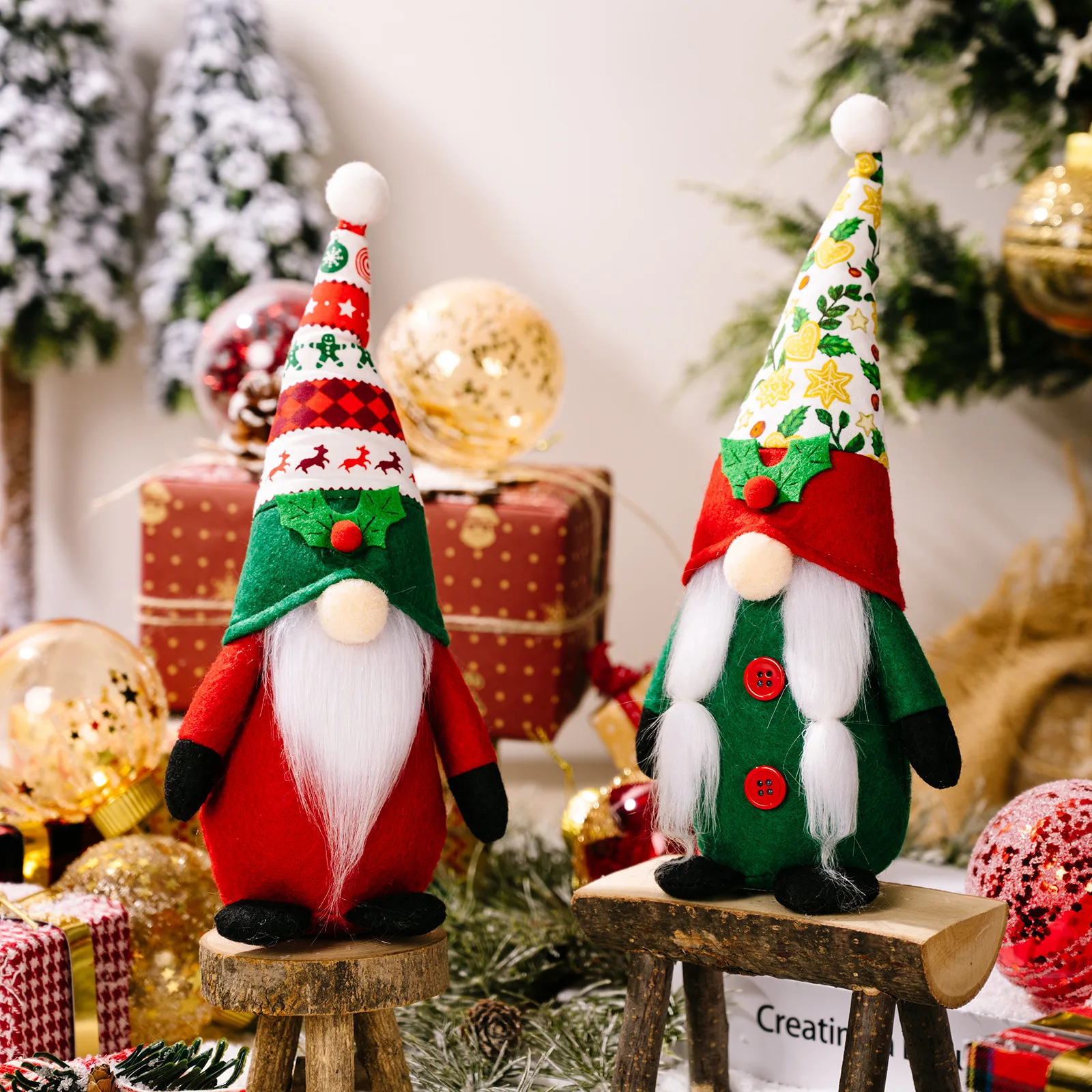 

Christmas Gnomes Decorations Colorful Print Fluffy Gnomes for Desktop Ornaments Christmas Plush Gnome Decor JS22
