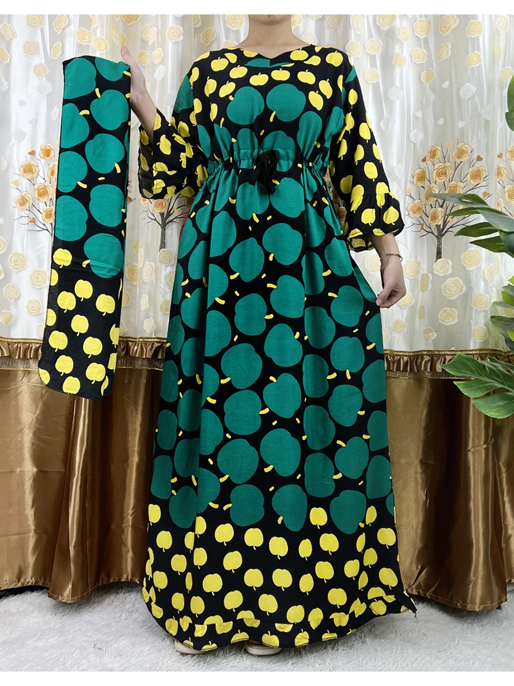 New Style Flower Sleeve 2 Pieces African Dashiki Floral Print Waist Belt Cotton Caftan Lady Summer Maxi Casual Dresses Vestidos