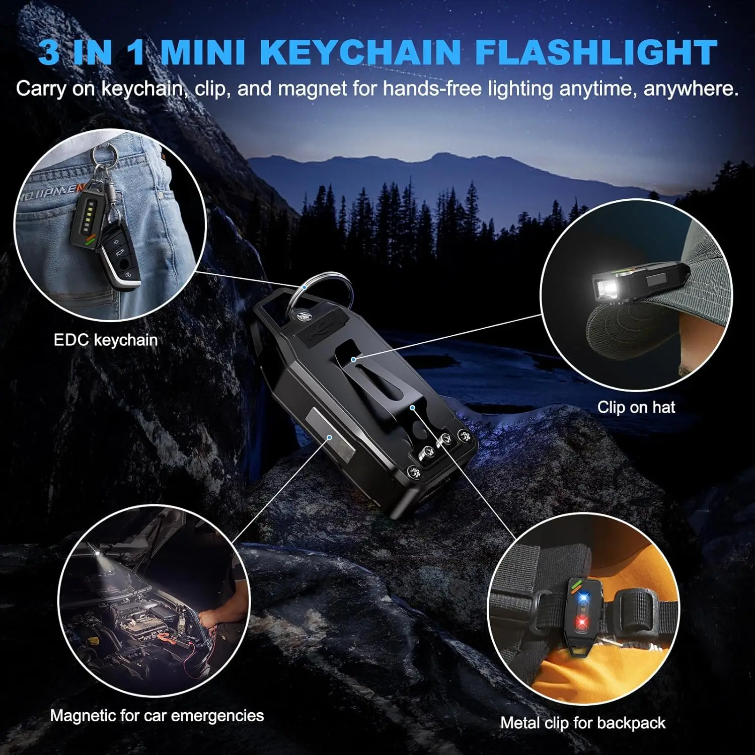 Фото Мощный мини-фонарик F2 COB LED на брелоке, USB-перезаряжаемый, водонепроницаемый, для кемпинга, прогулок, карманный светильник №2