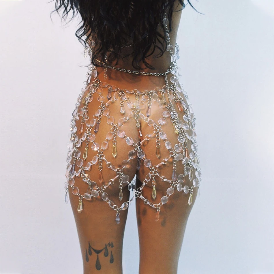 

YOUR BUMP CURVE Handmade V Neck Sleeveless Clear Crystal Cutout Back Mini Sexy Ladies Club Crystal Dress