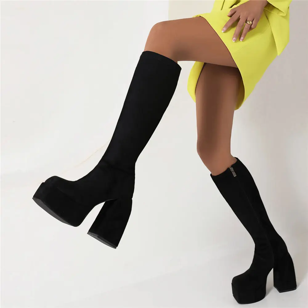 

Big Size 48 Great Deal y2k Footwear Top Quality Winter Women's Platform Boots Shoes Square High Heels Knee High Boot