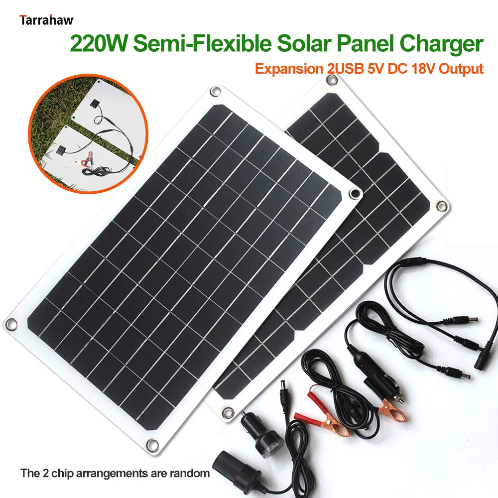 

2023 20W-40W Semi-Flexible Solar Panel Outdoor 12V Car Battery Phone Charger DC18V Expansion USB5V Output Photovoltaic Cell PV