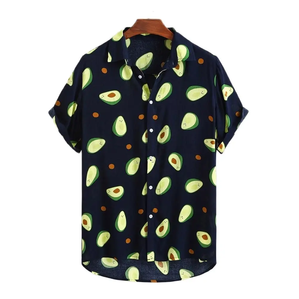 

Fluorescent Color Men Shirt Summer High Quality Breathable Hawaiian Shirt Camisa Masculina Avocado Casual Male Printed