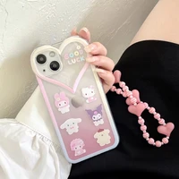 hello kitty sanrio kuromi melody phone for iphone 13 12 11 pro max xr xs max 8 x 7 se heart bracelet case