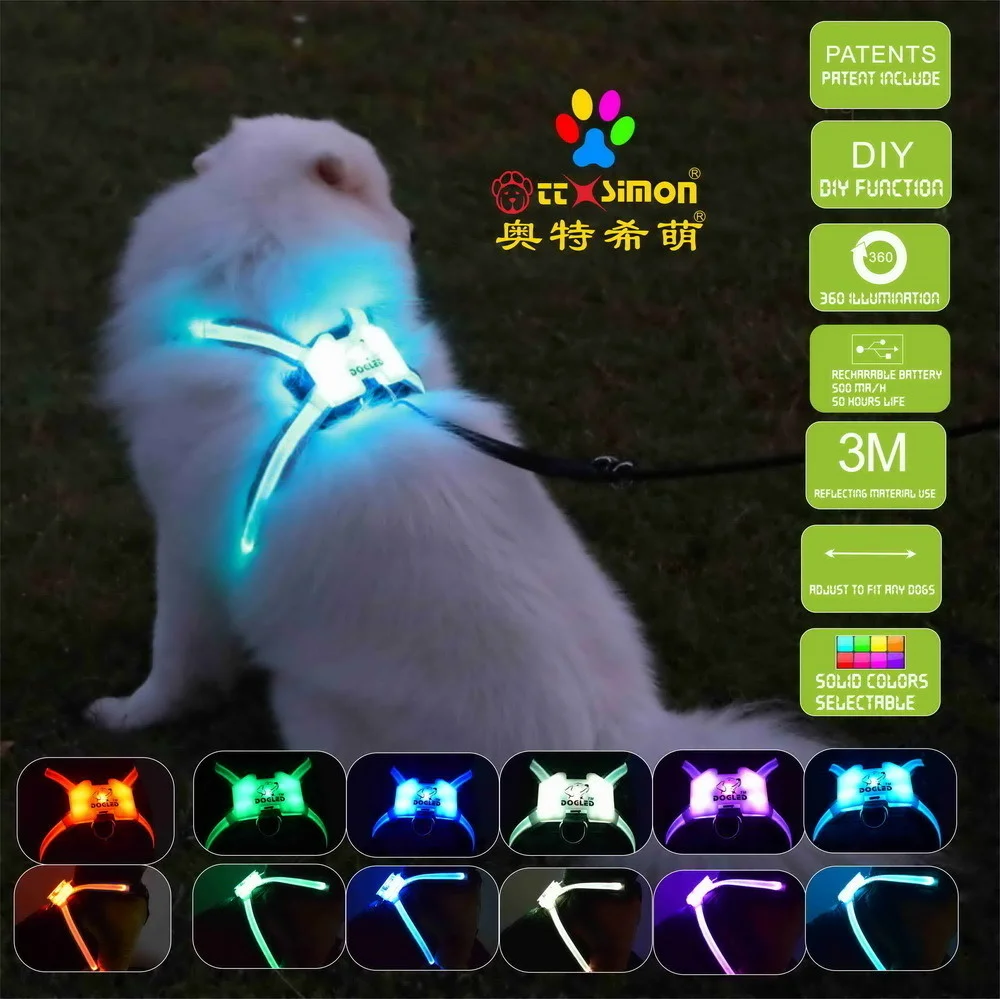 

Glowing dog leash harness USB Led Collar Puppy Lead Pets Vest