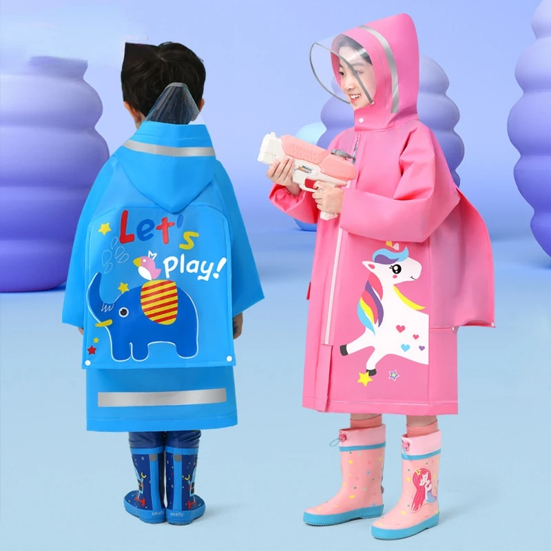 

Детский дождевик, милый водонепроницаемый дождевик на молнии для учеников начальной школы с школьным портфелем, водонепроницаемый пончо н...