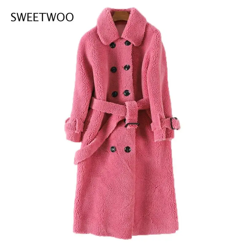2022 Winter New Women Real Sheep Shearing Fur Jacket Outwear Female Natural Sheepskin Fur Wool Loose Streetwear Long Coat Tide