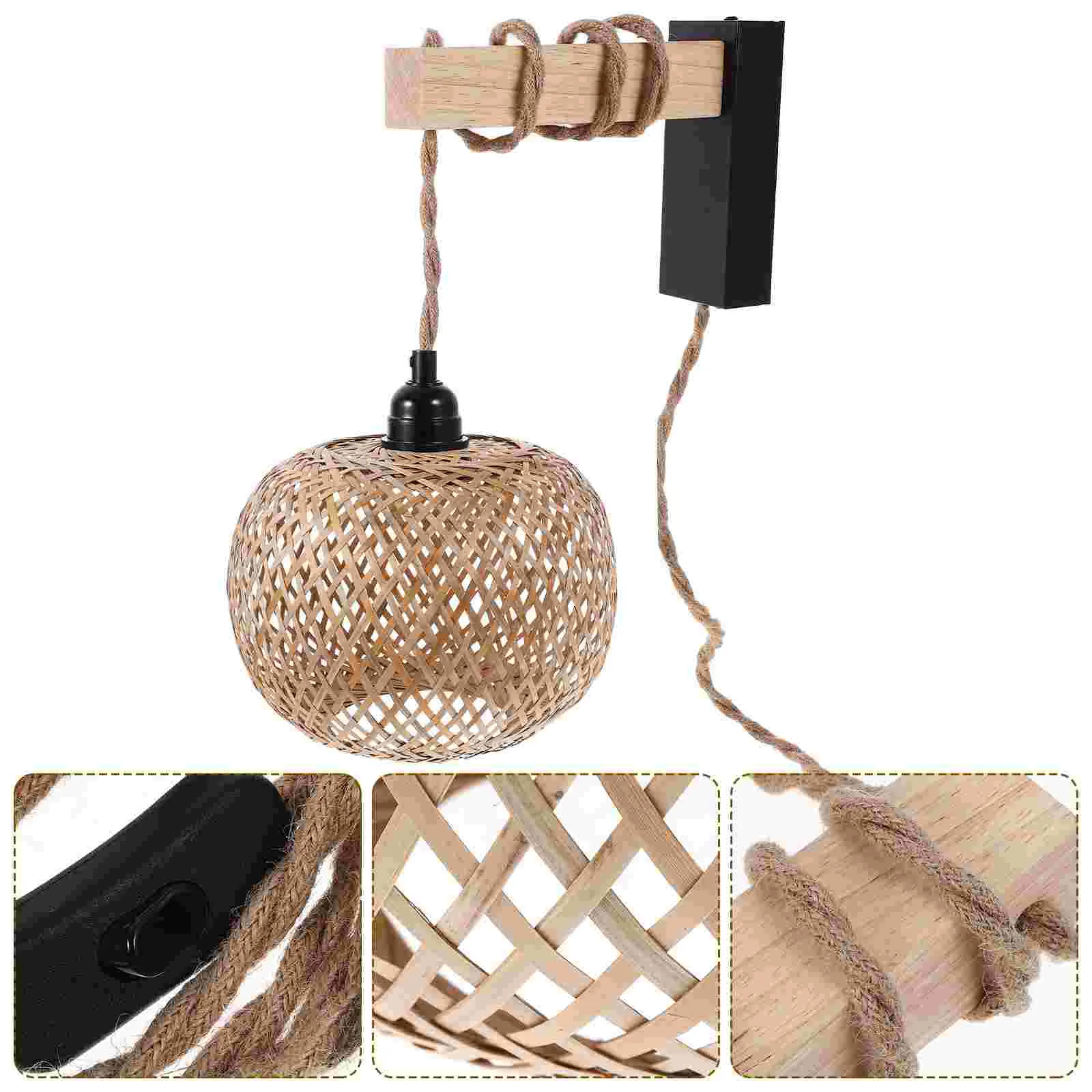 

Rattan Weaving Wall Light Bedside Reading Lamp Wall Mounted Light Fixture without Bulb(US plug)