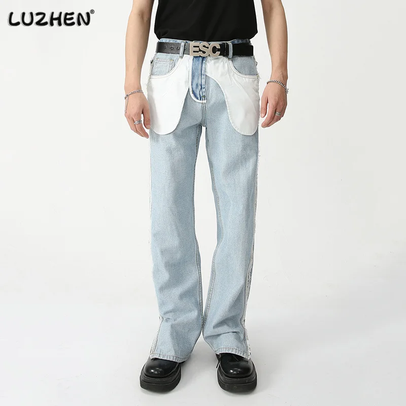 

LUZHEN 2023 Новые Модные индивидуальные нишевые Дизайнерские повседневные джинсовые брюки мужские контрастные комбинированные карманы оригинальные джинсы 9e7b98