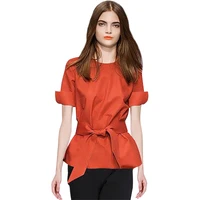 Europe and the United States model temperament orange red short-sleeved shirt 2022 summer new fashionable and versatile women's