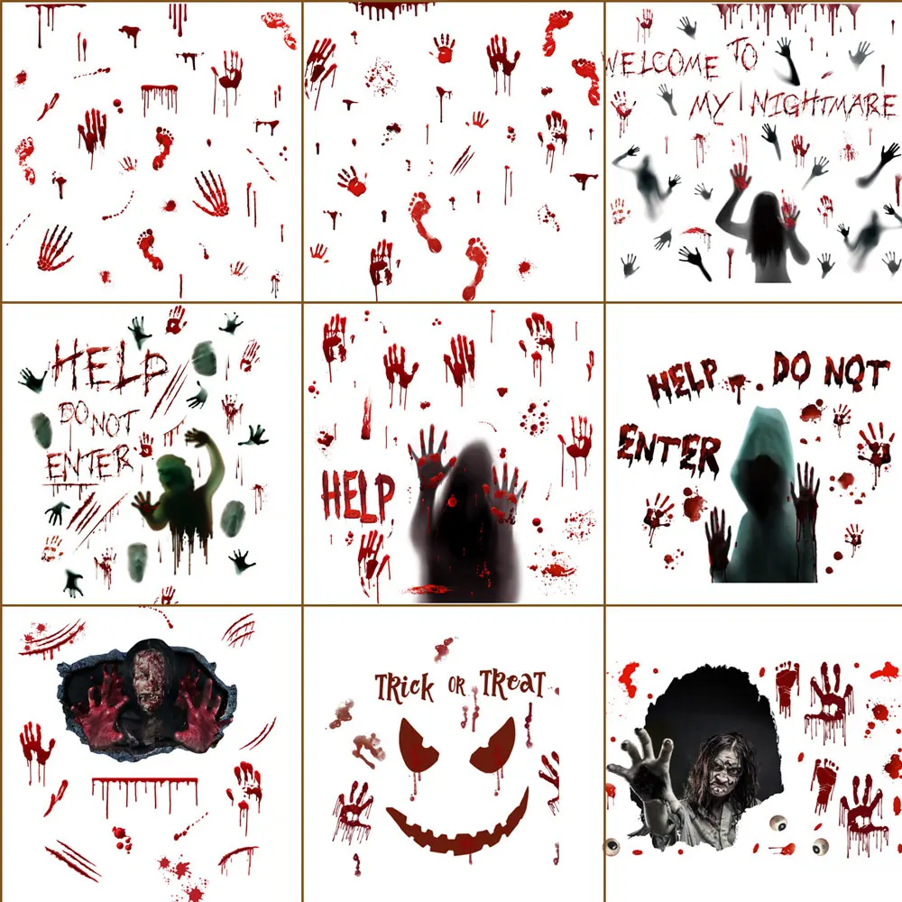 

Halloween Wall Stickers Horror Blood Handprints Footprints Ghost Stickers Wall Window Floor Decoration Party Supplies