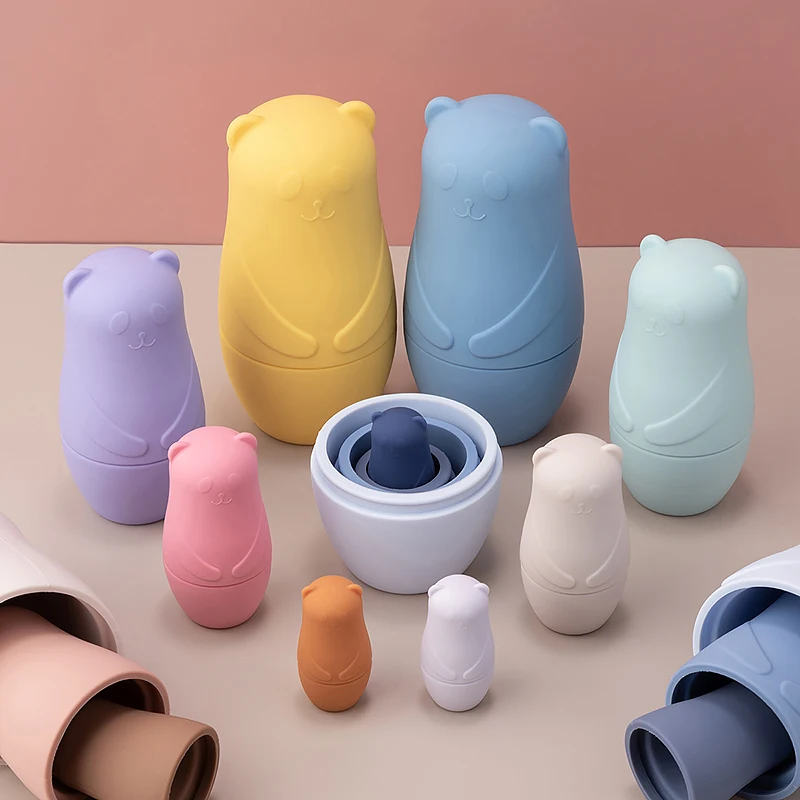 

Montessori Nesting Dolls Toy Russian Matryoshka Doll Educational Toys for Children Silicone Stacking Blocks Doll Inside Doll