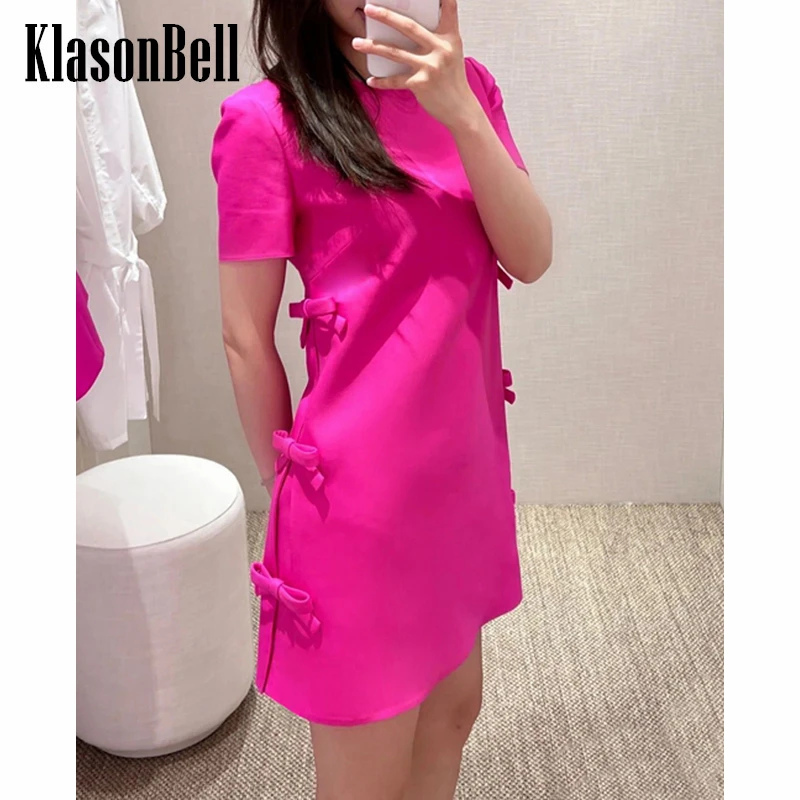 

9.28 KlasonBell Elegant Temperament Bow Decoration Short Sleeve A-Line Dress Women