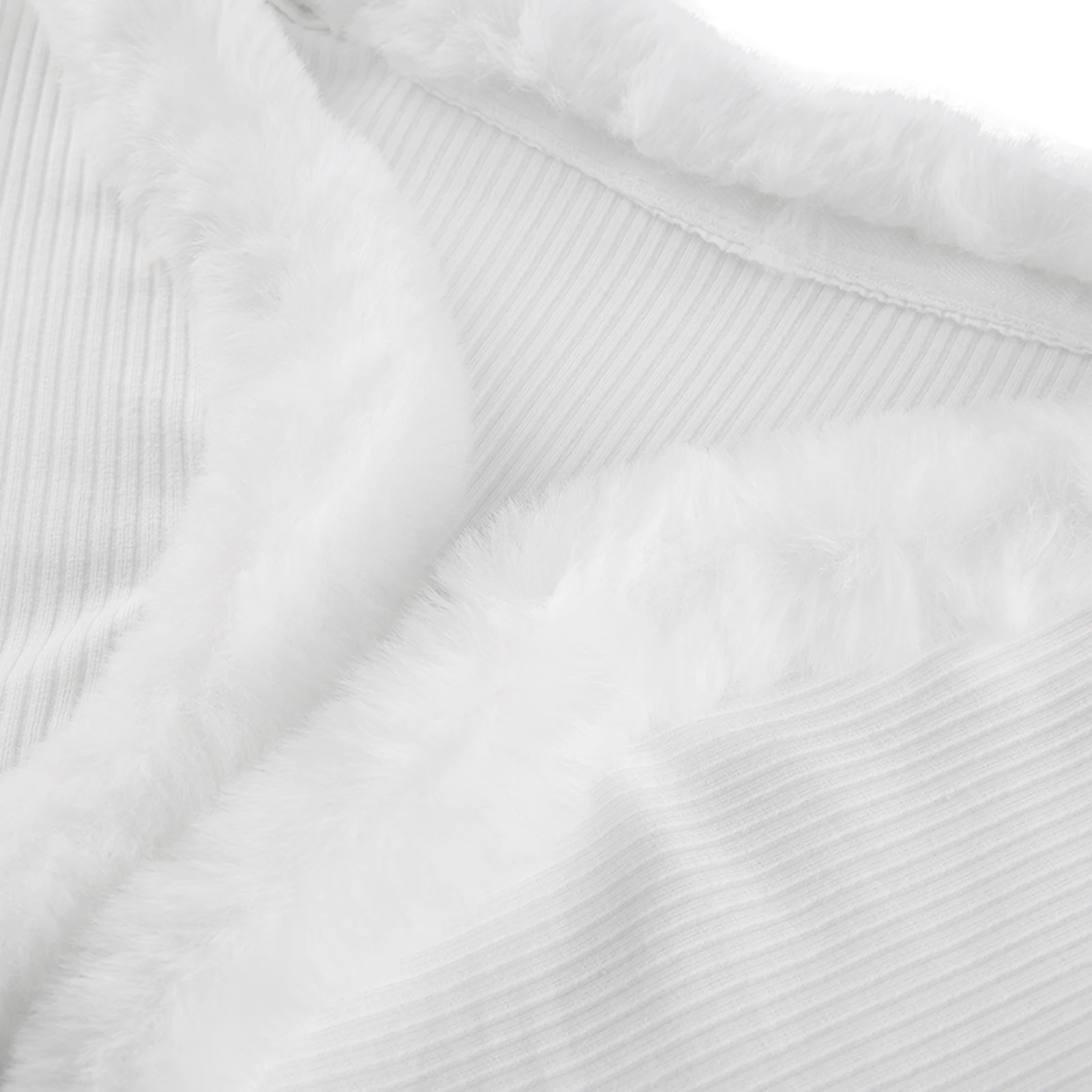 Fashion Women  Fluffy Knitted Cardigan Long Sleeve V Neck Fur Trim Crop Top Winter Bodycon Streetwear images - 6