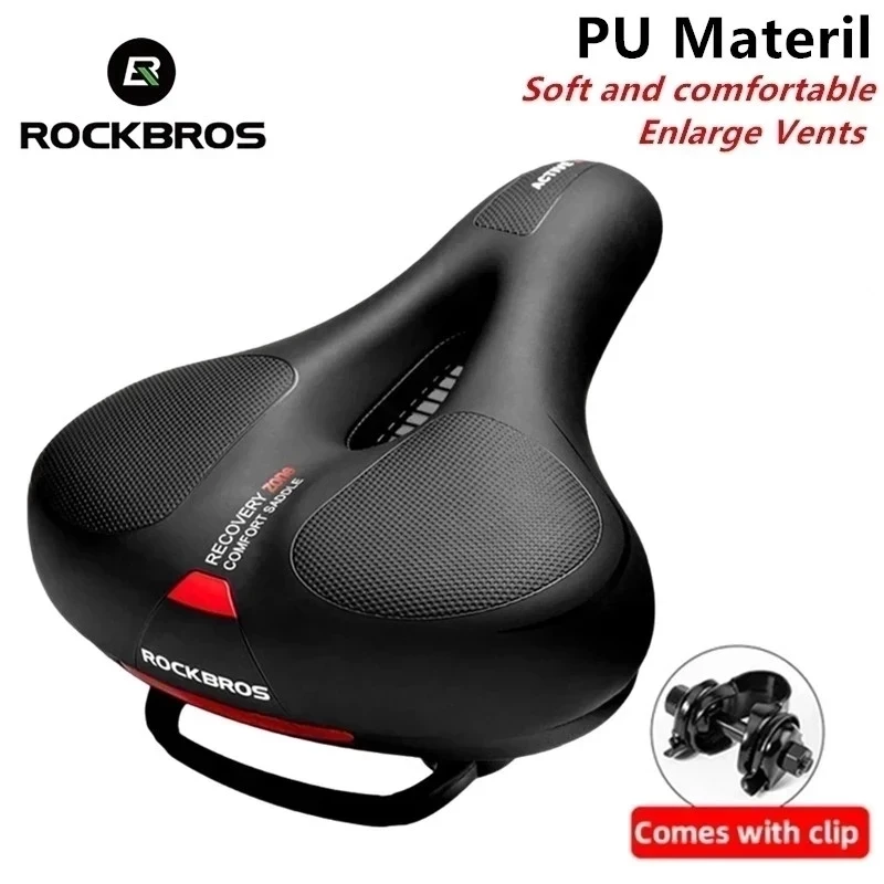 

ROCKBROS Bike Saddle Rainproof PU Surface Soft Memory Sponge Shockproof Bike Seat MTB Road Saddle Reflective Bicycle Saddle Seat