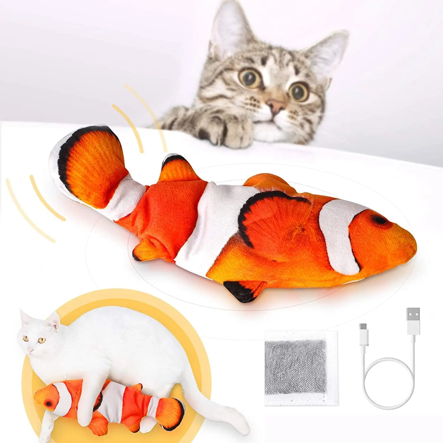 Cat Toys Electric Moving Realistic Wiggle Fish Catnip Toys Plush Interactive Cat Toys Fish Kicker Toy for Cats Kitten Chew Toy