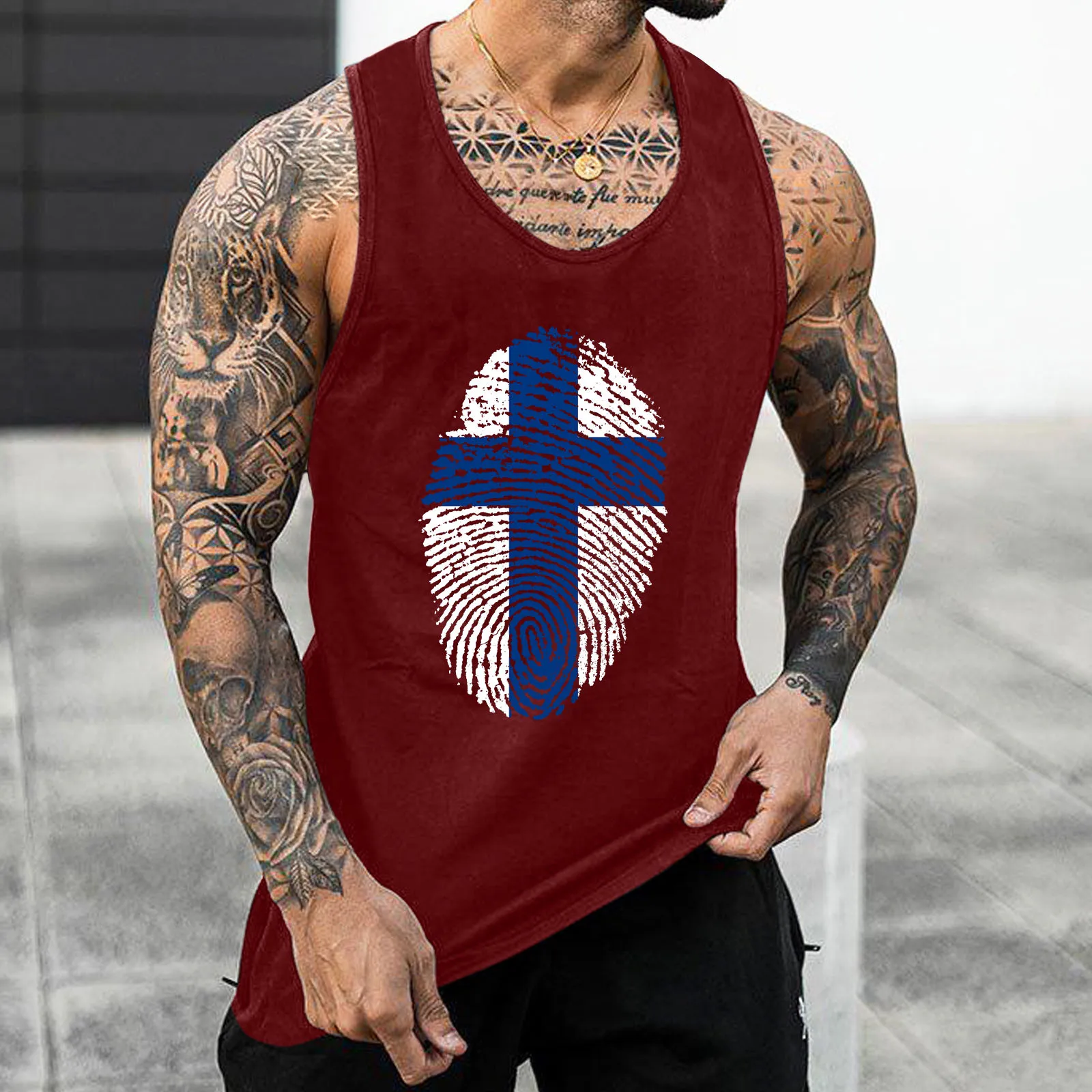 

Long Sleeve Shirts for Men under Scrubs Male Summer Fingerprint Cross Tank Tops I Large Tall White T Shirts Men Tops Men Black