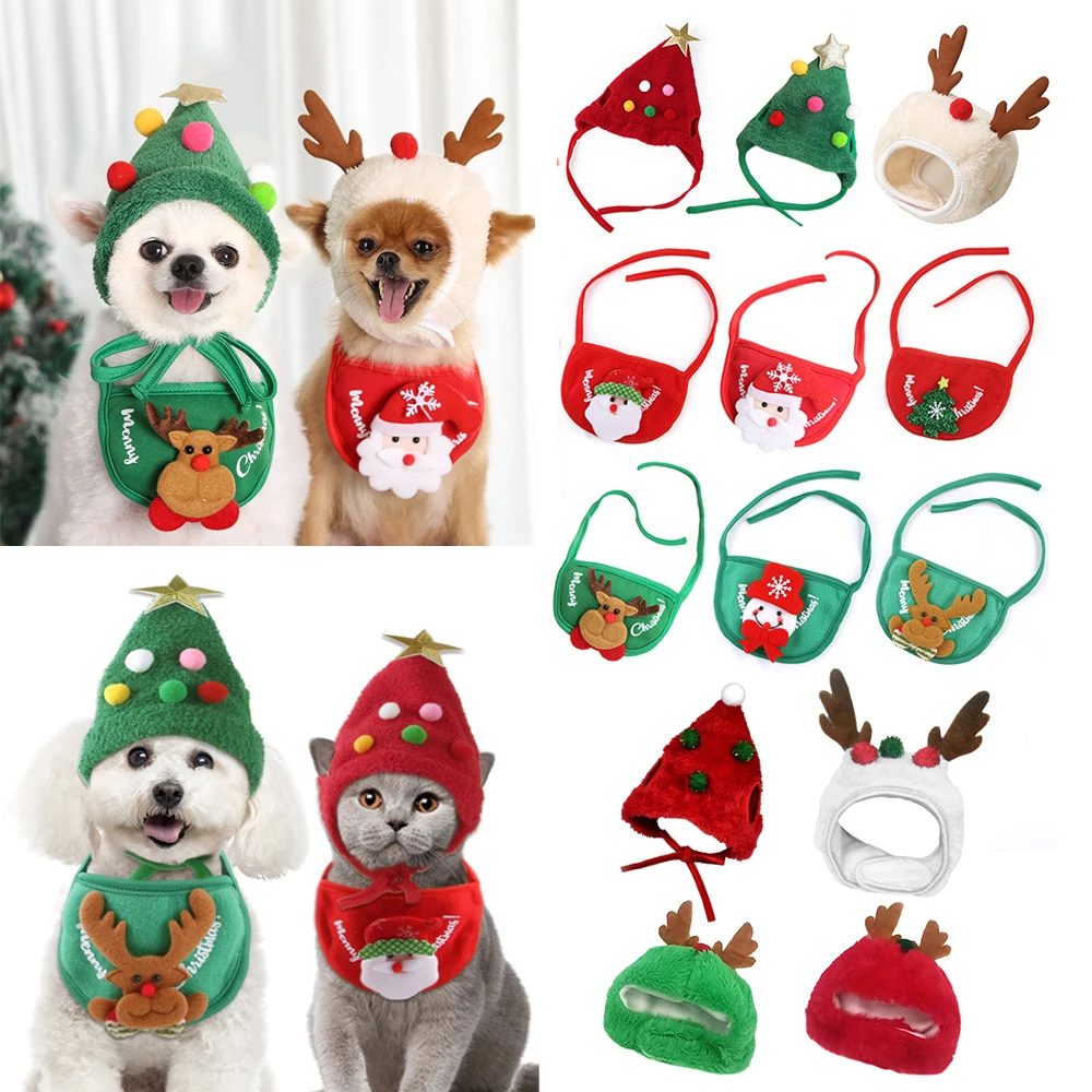 

Christmas Pet Hat Cute Antlers Saliva Towel for Dog Cat Dress Up Supplies Lovely Design Autumn and Winter Clothes Pet Accessory