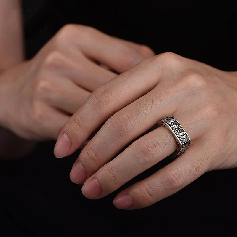Новинка серебряное мужское кольцо ретро квадратный круглый Pangu трендовые личные
