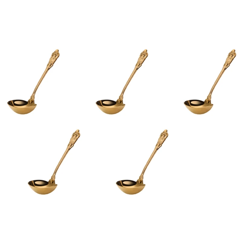 

5X 304 Stainless Steel Soup Ladle Cooking Tool Kitchen Accessories Gold Scoop Tablewares Gold Plated Soup Serving Spoon