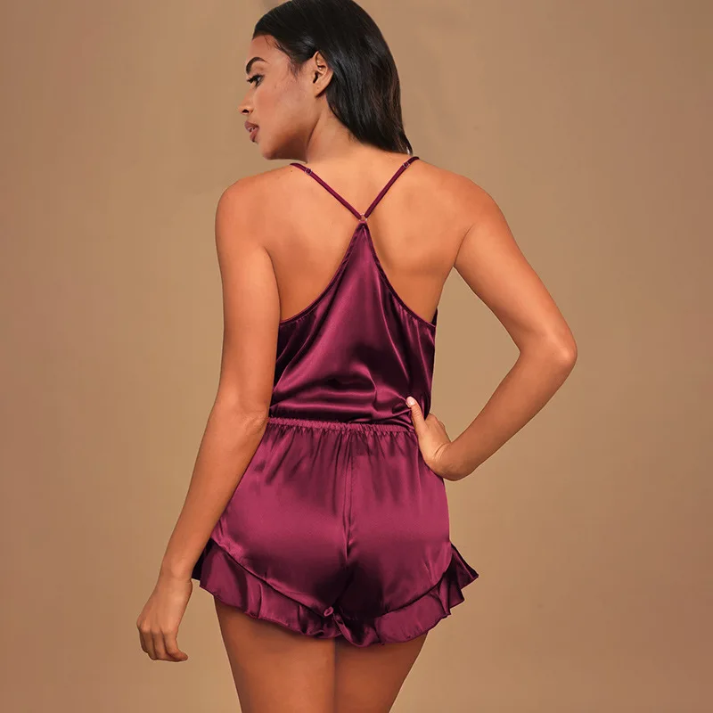 Sling Split Pajamas Home Clothes Two-piece Women's Summer European and American Satin Style Sexy V-neck Suit