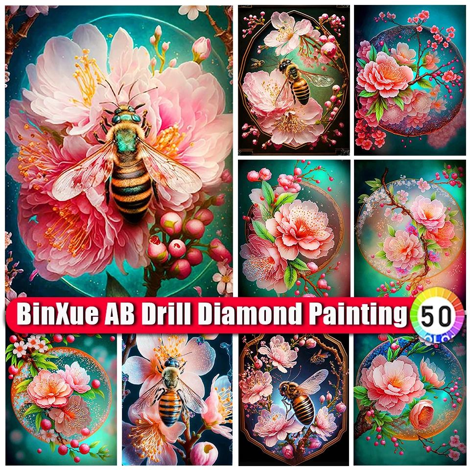 

BinXue 2023 New Animal Bee AB Diamond Painting Peach Blossom Flower Embroidery Handmade DIY Cross Stitch Mosaic Home Decor Gift