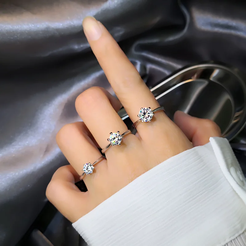 Six Claw Fake Diamond Ring Simulation Mo Sangshi Engagement Pair Wedding Ring One Carat Proposal Personality Minority Design