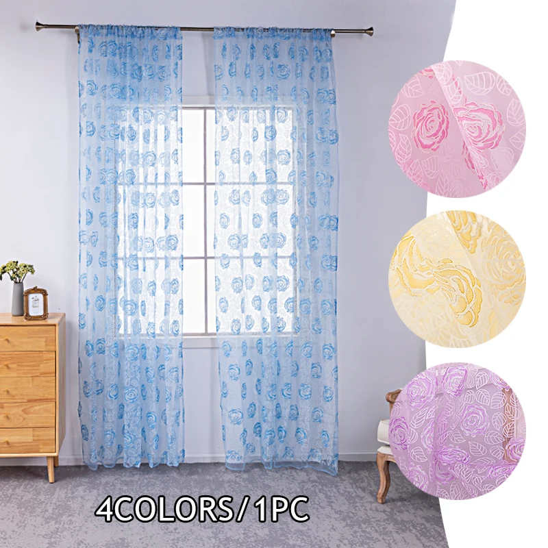 

Modern Printed Tulle Curtains for Living Room Bedroom Green Leaf Sheer Voile Curtain for Kitchen Window Screening Blinds Drapes