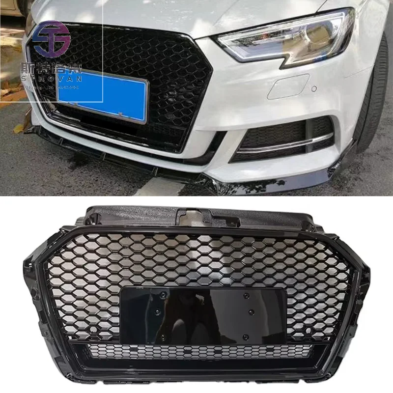 Фото Решетка радиатора без логотипа, полная сетчатая, из ABS-пластика, для Audi A3 S3 в стиле RS3 с Quattro, 2017-2019 гг. №1