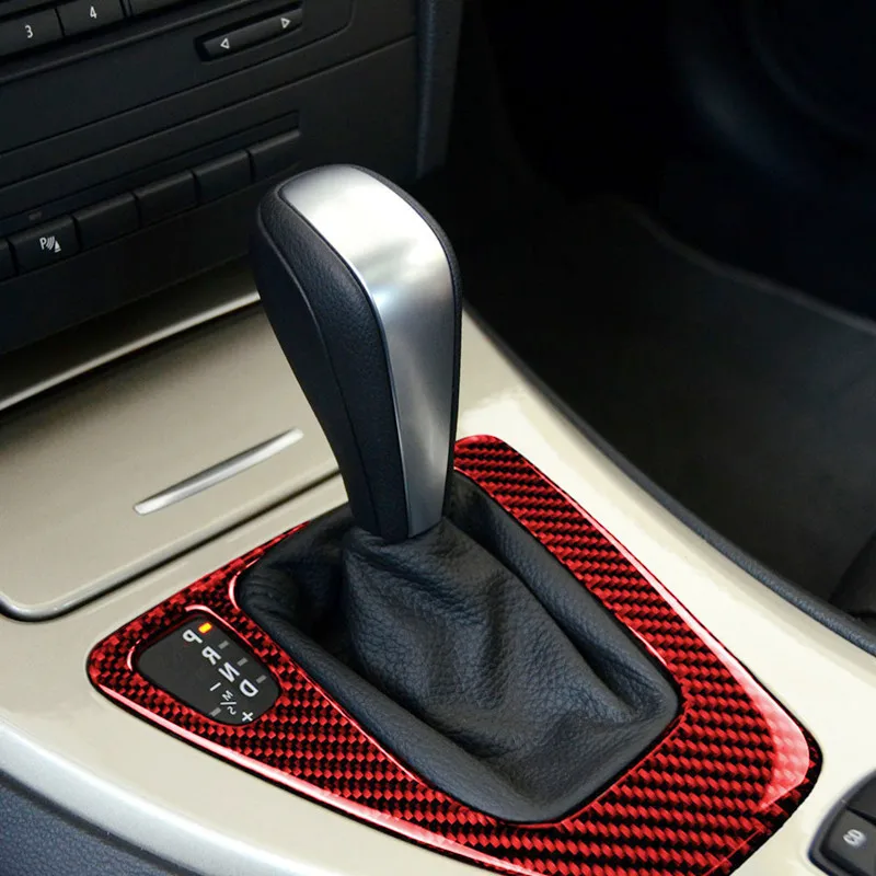 

Red Carbon Fiber Sticker Car Gear Shift Panel Modification Cover Trim Strips For BMW 3 Series E90 E92 E93 Car Inner Accessories