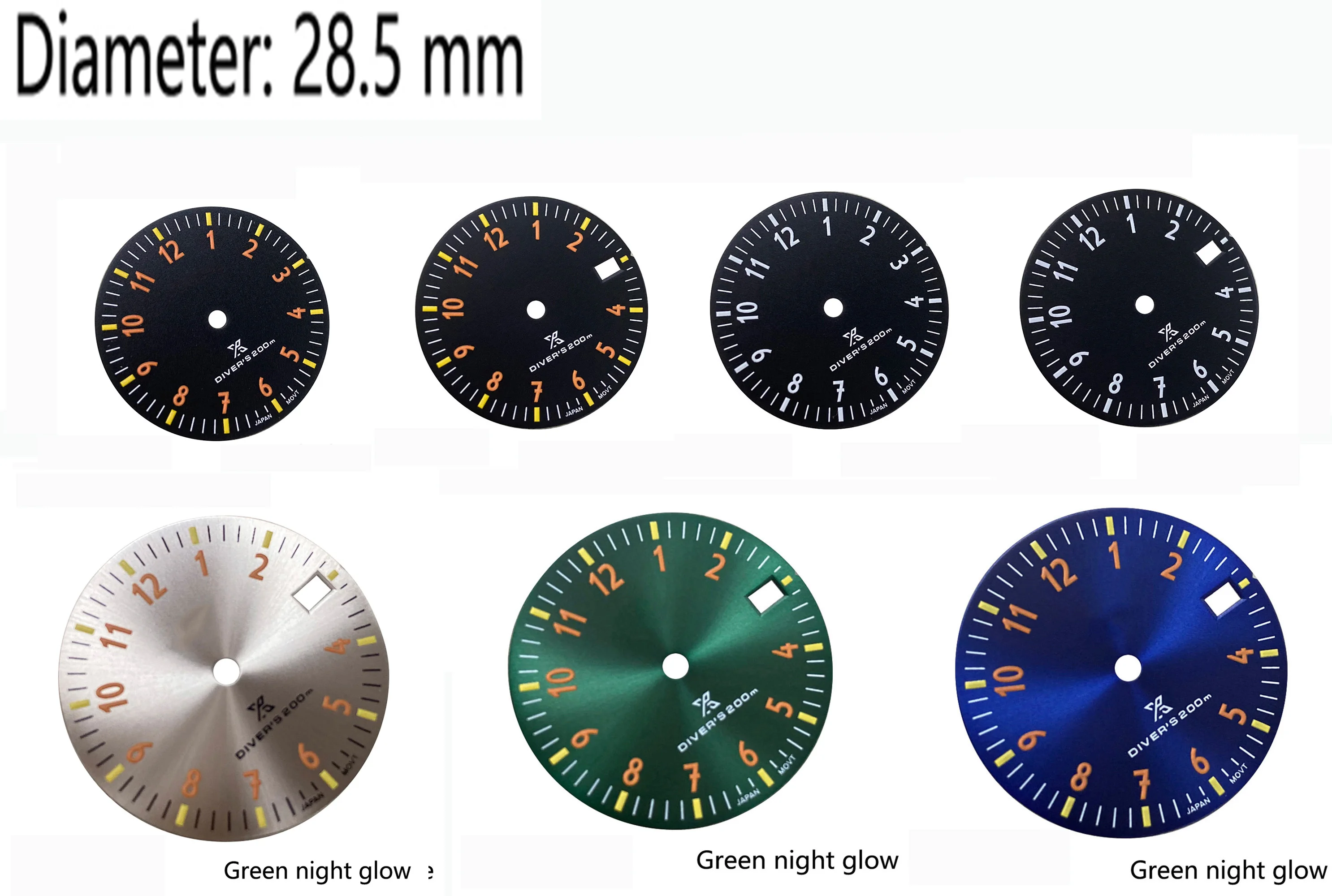 

Зеленый светящийся циферблат часов 28,5 мм, одиночный календарь, часы для новых часов, модифицированные аксессуары для движения NH35/NH36/4R/7S